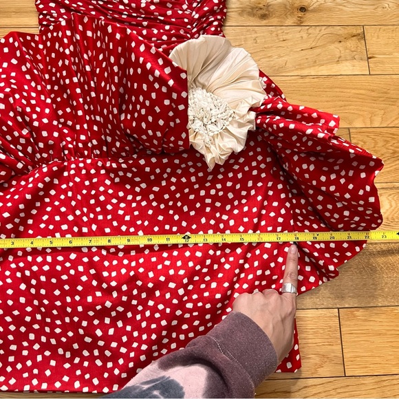 Vintage Mignon Red w White Polka Dot Strapless Mini Dress Ruffles Flower Size S - Picture 5 of 9